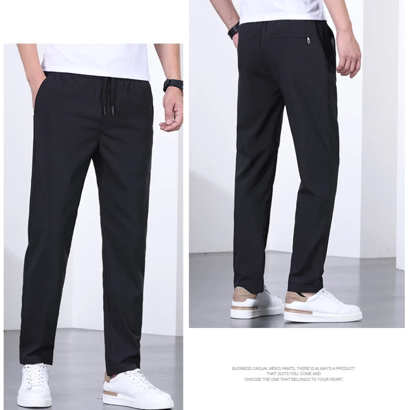 Men's Quick-drying Pants, Drawstring Elastic Waist, Casual Trousers, Loose Straight Pants, Summer New Fashion, Trendy