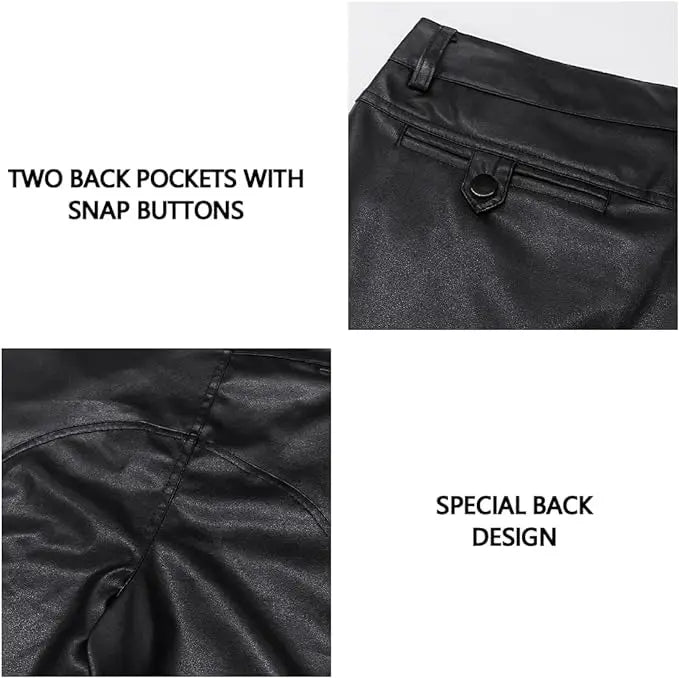 Arjen Kroos Men's Leather Pants Casual Straight Leg Motorcycle PU Leather Pant Multi Pockets