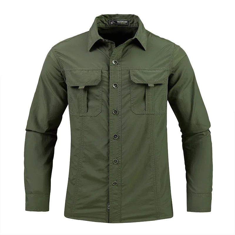 2024 New Quality Summer Plus Size Cargo Shirts Men Outdoor Multi-pocket ArmyGreen Waterproof Camping Fishing Long Sleeved Shirts