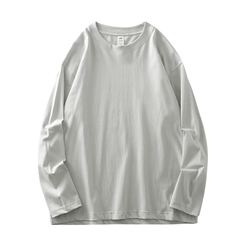 DUKEEN Men's 260G Long Sleeve T Shirts 2025 Spring Pure Cotton Solid Color Basic Crew-Neck Undershirt Men's Loose Tops 11 Color