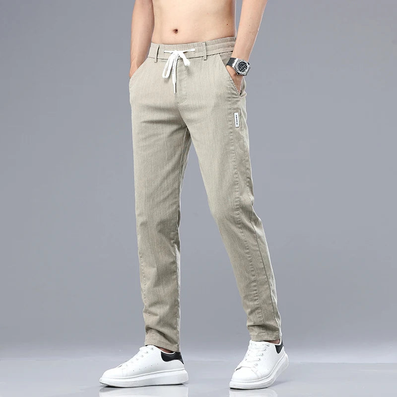 6 Colour Summer Men's Classic  Cotton Solid Color Fashion Business Casual Pants Elastic Waist Korean Fashion Men Clothing 28-38