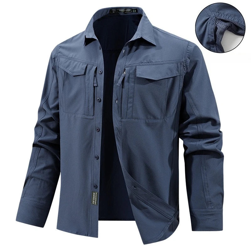Men Tactical Shirt Men Quick Dry Long Sleeve Cargo Shirts Outdoor Casual Breathable Multi-pocket Hiking Fishing Work Shirt
