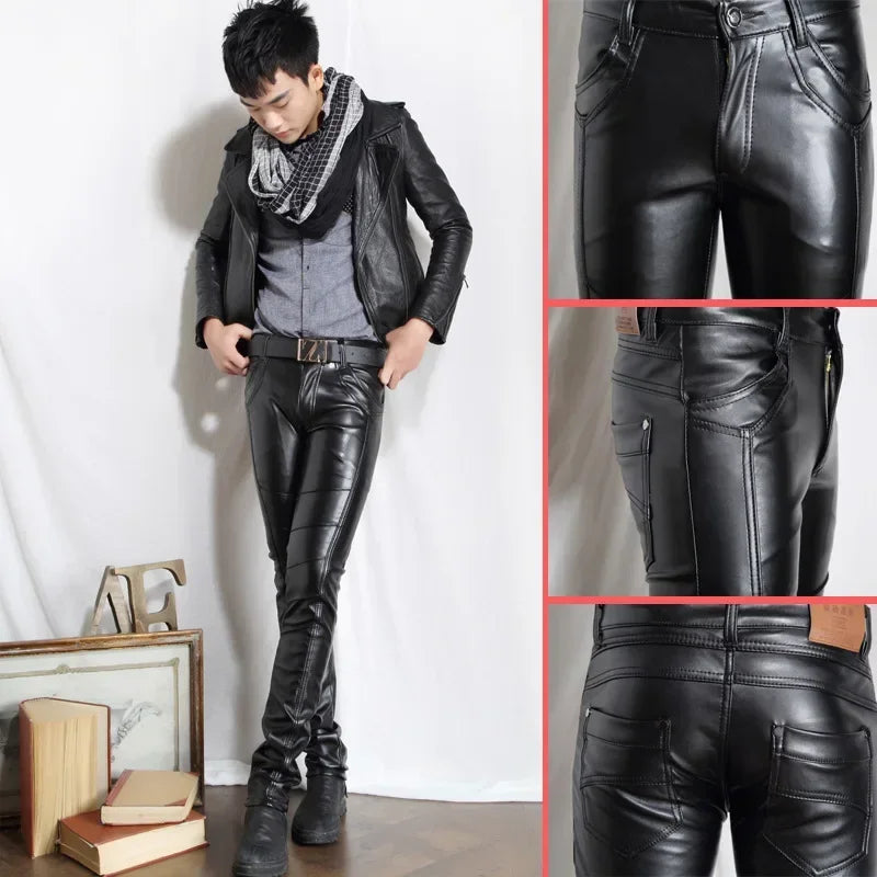 2024 Autumn men leather pants Cultivate one's morality feet pants Leisure PU leather pants