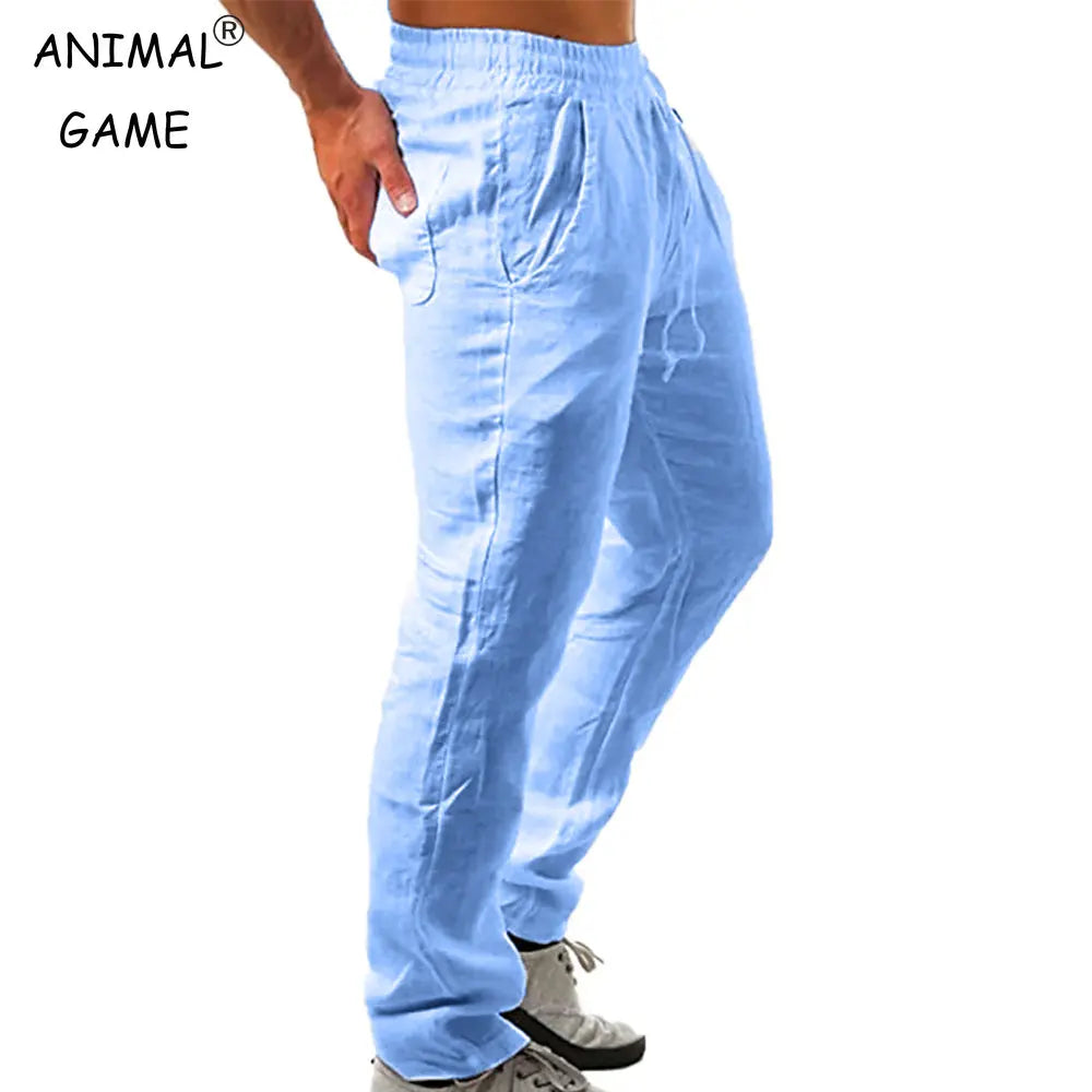 Korean Summer Men's Cotton Pants New Breathable Solid Color Comfortable Pants Fitness Yoga Jogging Sweatpants Streetwear