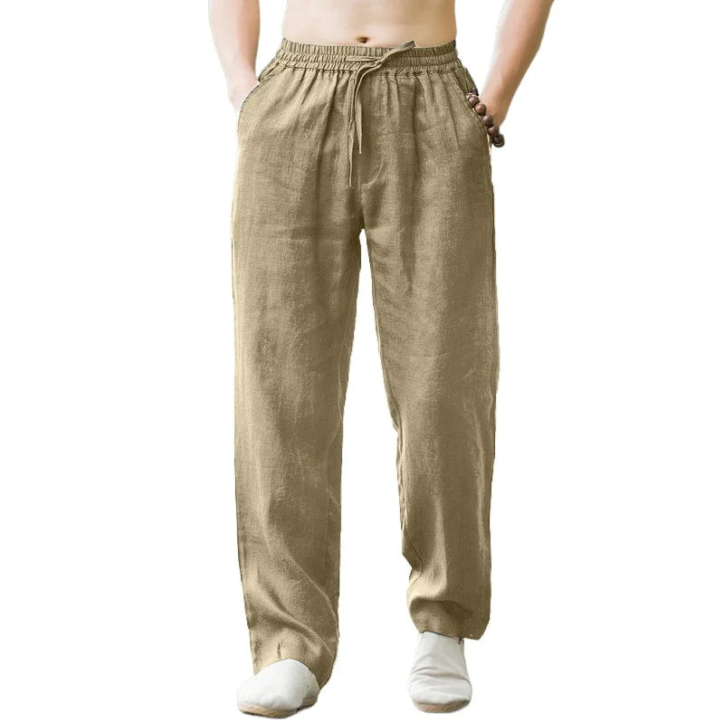 New Men's Pants Sweatwear Solid Color Breathable Trousers Cotton Fitness Lightweight Casual Summer Men Beach Pants