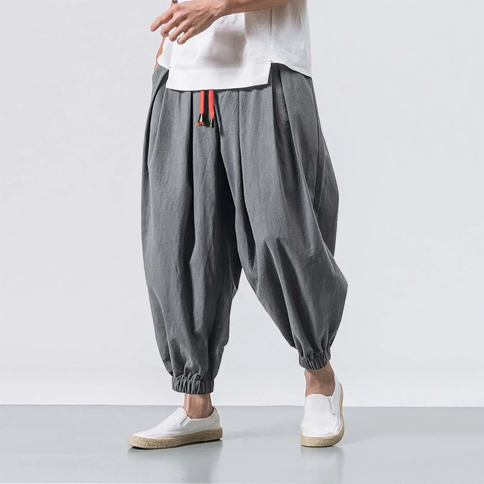 Men Loose Harem Pants Chinese Linen Overweight Sweatpants High Quality Casual Brand Oversize Trousers Male