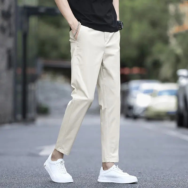 2025 New Summer Ankle-Length Pants Men Straight Fit Fashion Thin Brand Clothing Solid Color Casual Trousers Male 28-38