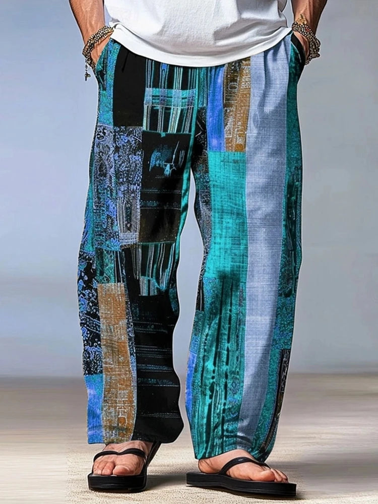 Men's Trousers Summer Pants Beach Pants Drawstring Elastic Waist 3D Print Stripe Graphic Prints Geometry Comfort Casual Pants