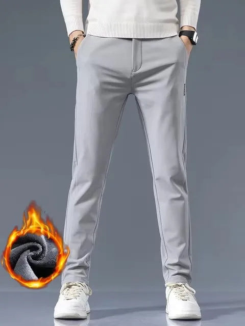 Winter Fleece Golf Casual Pants Men Business Slim Stretch Jogger Thick Trousers Korean Classic Elastic Waist Velvet Male Pants