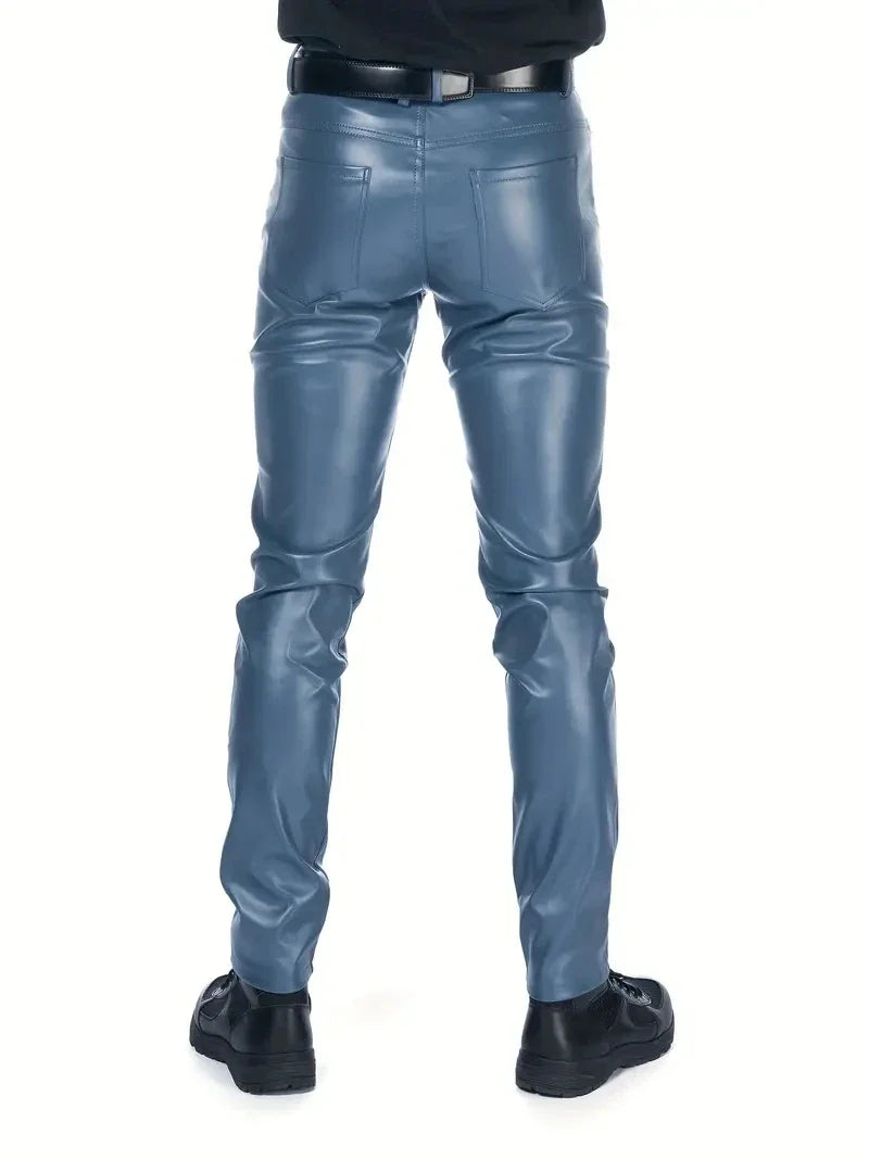 Men's Leather Pants Skinny Fit Elastic Fashion PU Leather Biker's Trousers Nightclub Party & Dance Pants Thin