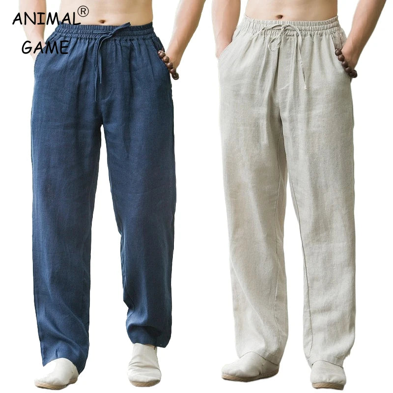 New Men's Pants Sweatwear Solid Color Breathable Trousers Cotton Fitness Lightweight Casual Summer Men Beach Pants