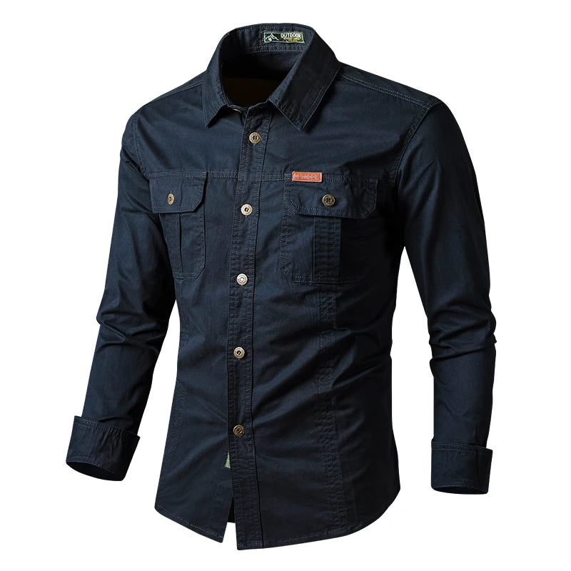 Retro Cargo Shirts Men Spring Autumn Cotton Casual Slim Fit Tops Outdoor Long Sleeve Tactical Shirt Army Denim Work Shirts
