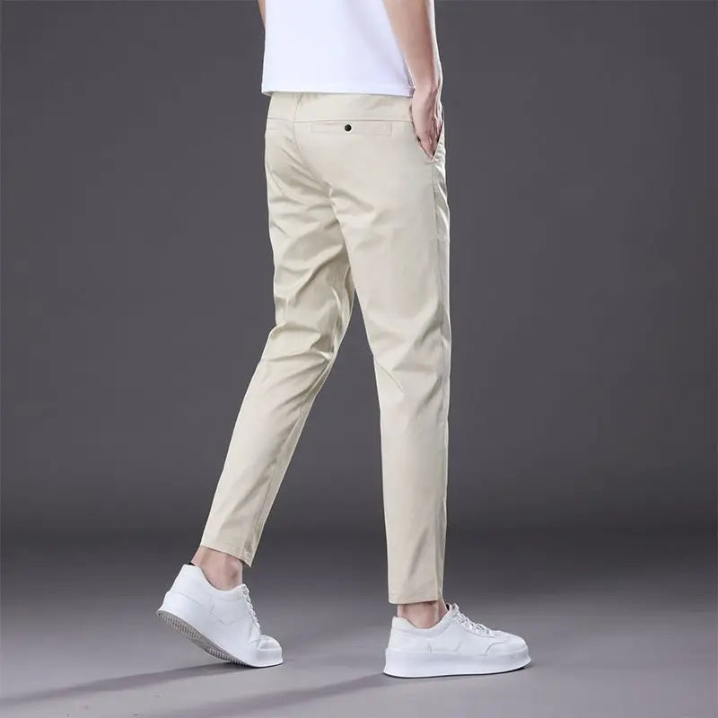 2025 New Summer Ankle-Length Pants Men Straight Fit Fashion Thin Brand Clothing Solid Color Casual Trousers Male 28-38