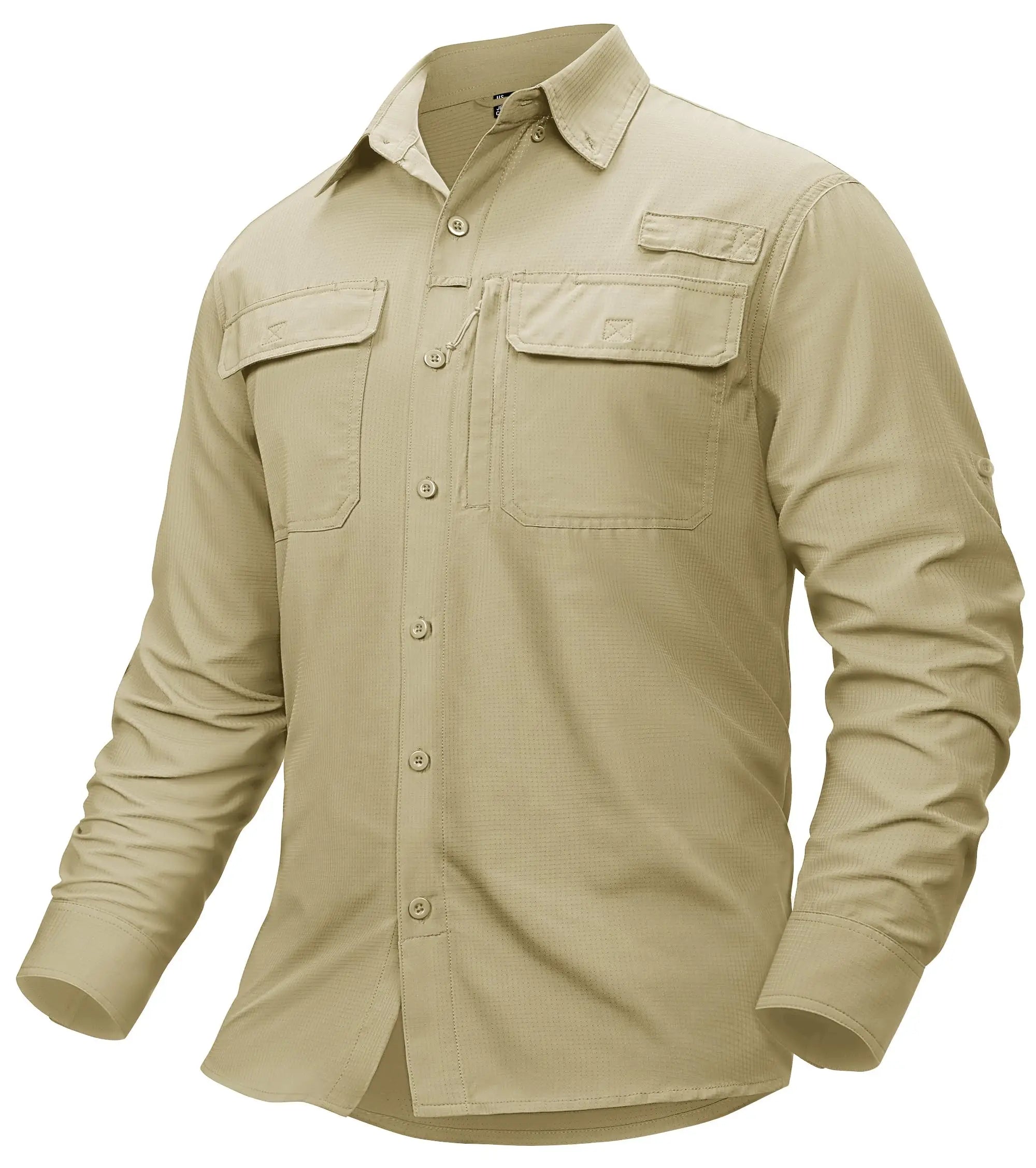 TACVASEN Quick Dry Fishing Shirts Men's UPF 50+ Sun Protection Long+short Sleeve Shirts Mesh Breathable Hiking Work Cargo Shirts