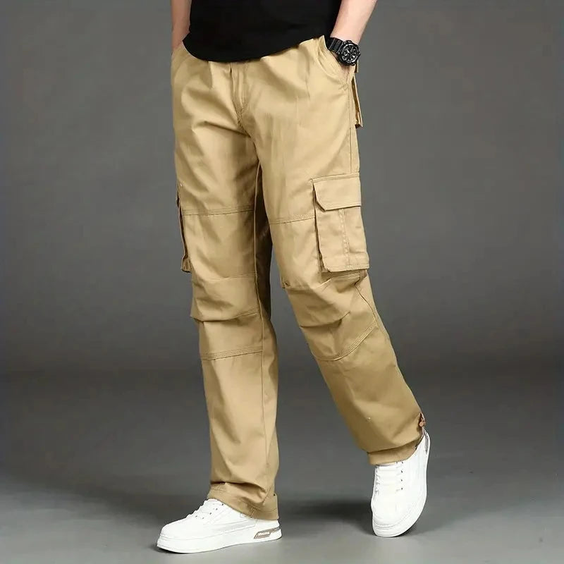 Solind Cotton Multi Flap Pockets Men's Straight Leg Cargo Pants Loose Casual Outdoor Pants Men's Work Pants For Hiking Tactical
