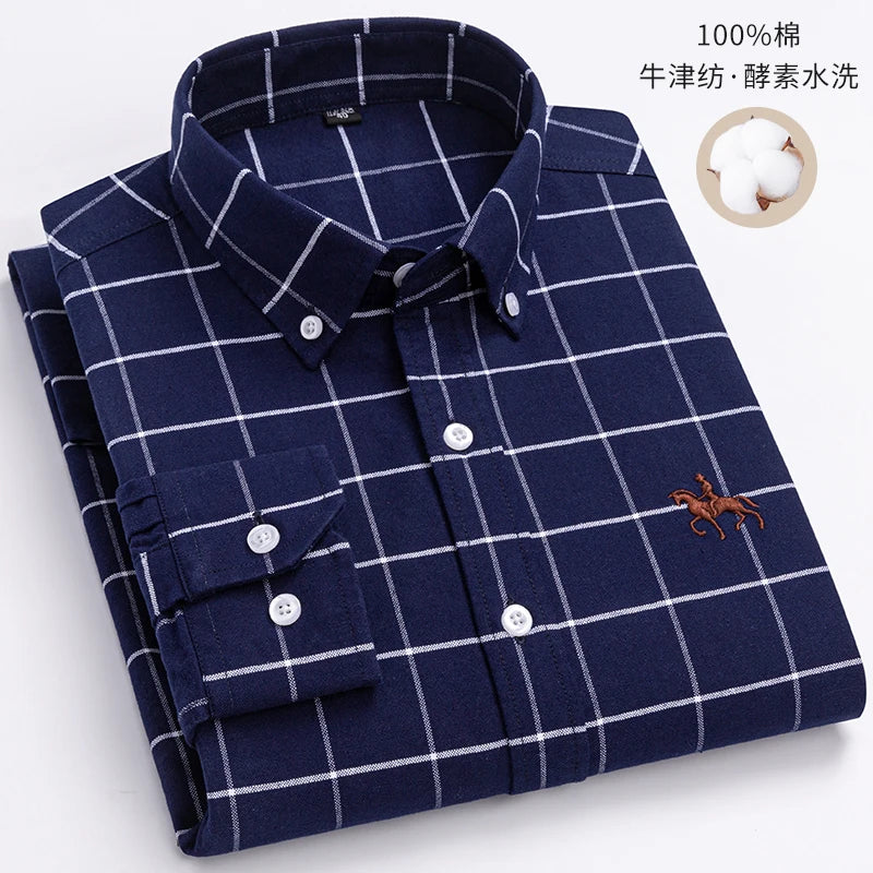100% Cotton Oxford Shirt For Men's Long Sleeve Solid Casual Business Regular-Fit Formal Dress Shirts Social Blouse Male Clothes