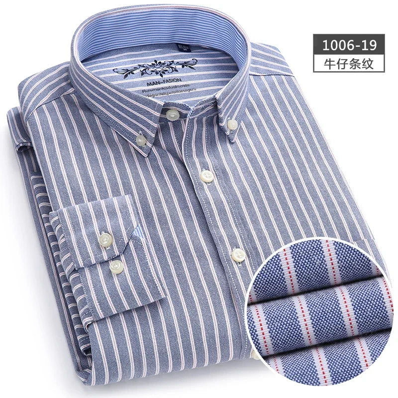Classic fit cotton Full Casual shirts for men solid color long-sleeve plain shirt single pocket top soft slim fit formal clothes