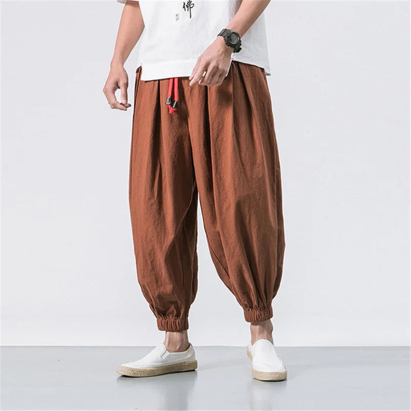 FGKKS Spring Men Loose Harem Pants Chinese Linen Overweight Sweatpants High Quality Casual Brand Oversize Trousers Male