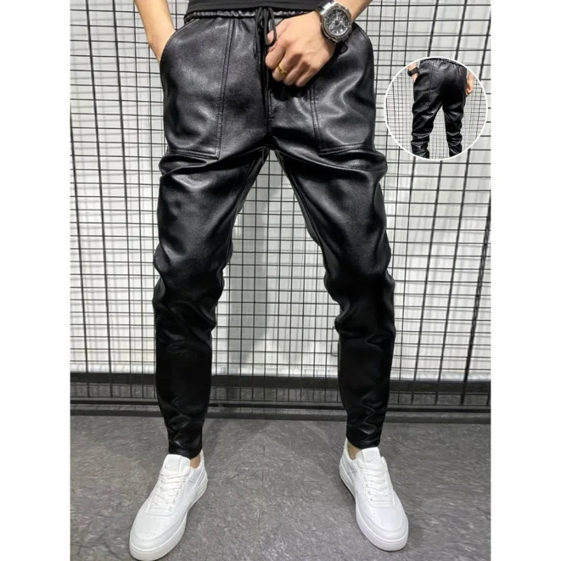 Work Pants Men's Leather Pants Man Loose Street Wind Multiple Pockets Gothic Clothes Man Lederhosen Luxury Designer Clothes Real